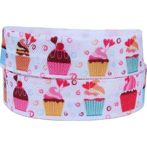 50yards/lot) Heat transfer cake printed fold over elastic