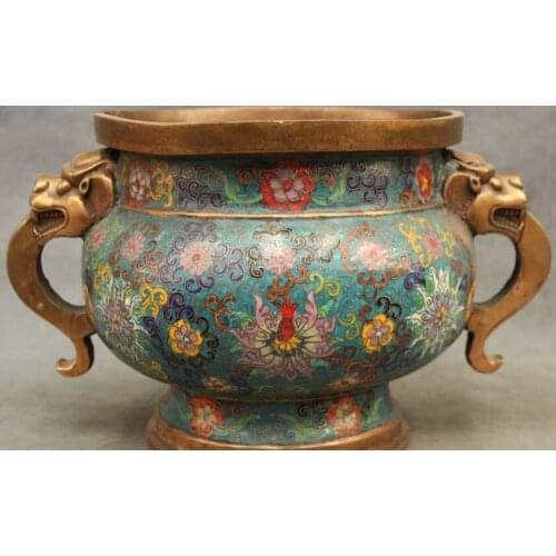 Fast shipping USPS to USA S1833 12" Dynasty Chinese Cloisonne Bronze Dragon Head Statue Incense Burner Censer