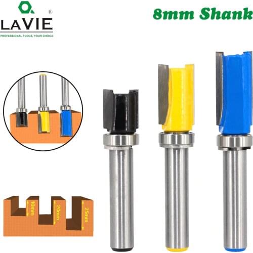 3pcs 8mm Shank Flush Trim Router Bit Pattern Bit Top Bottom Bearing 1/2" Blade Template Wood Milling Cutter Carpenter MC02210