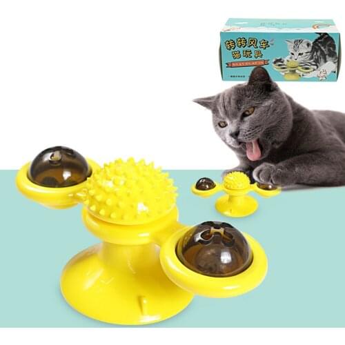 Cat Toys Windmill Interactive Funny Turntable Kitten Hair Brush Comb Scratch Toy Kitten Puppy Clean Teeth Molar Mint Sucker Ball