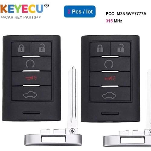KEYECU 2PCS Smart Card Remote Control Car Key for Cadillac CTS 2009-2015, STS 2008-2011, FOB 5 Buttons - 315MHz - M3N5WY7777A