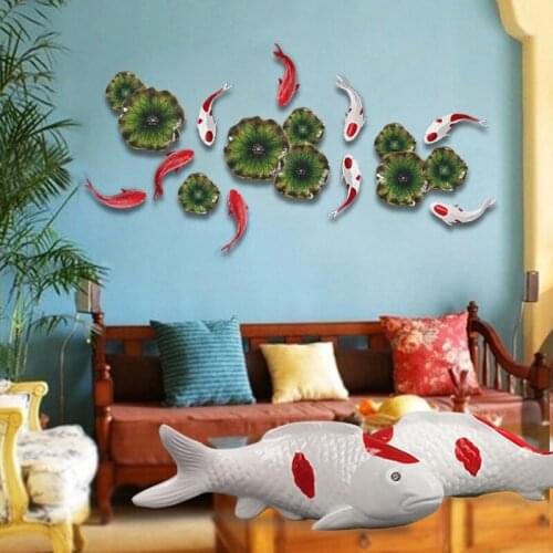 Chinese 3D Resin Wall Hanging Fish Lotus Leaf Home room Background Wall Flower Mural Crafts Restaurant Hall Wall Sticker Decor