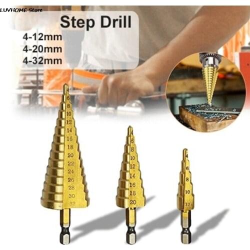 1pcs 4-12/20/32mm Large HSS Steel 4241 Steel Step Cone Drill Titanium Bit Set Hole Cutter Hex Core Drill Bits Tool