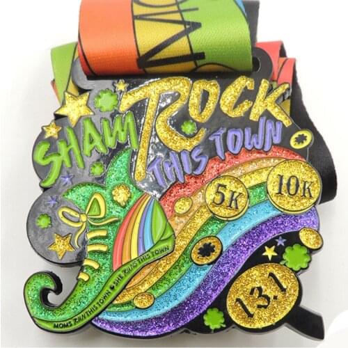 Factory Price New Design running medals with ribbons Cheaper custom made sham rock this town Medal