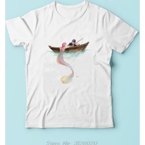 Fisherman Catch Mermaid T Shirt Men JOLLYPEACH New White Casual Plus Size Tshirt Tees NO GLUE Sublimation Print t-shirt Harajuku