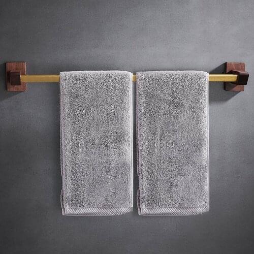Bathroom Towel Bar Wall Mounted Walnut Toilet Hand Towel Holder Hanger No Drill Single Pole Storage Shelf Hanging Towel Rack