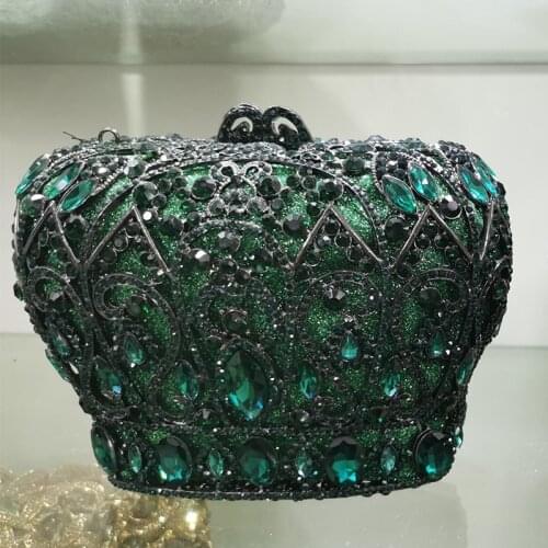 2021 New Crown Shape Green Color Evening Crystal Clutch Purse High Quality Rhinestone Diamond Womens Gemstone Clutches Handbags