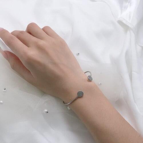 New Fashion Round Opening Thin Bracelet Inlay Small Zircon Summer Minimalism Silver Jewelry For Women Engagement Birthday Gifts