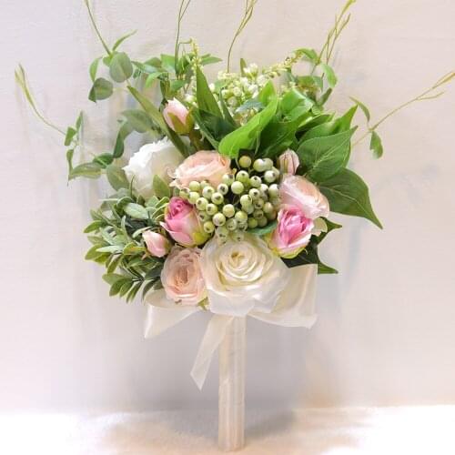 Fall Cream Pink Wedding Bouquet Fake Flowers Marriage Accessories Small Unique Bridal Bouquets Roses Bridesmaids Decoration