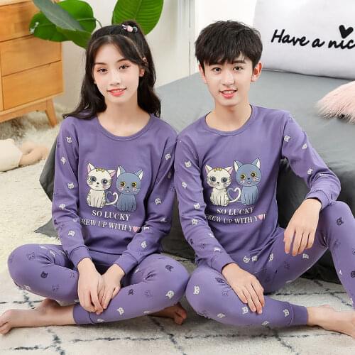 Big Boys Girls Sleepwear Teenager Clothes Girl Autumn Nightwear Cotton Children Homewear Pajamas for Kids 8 10 12 14 16 Year