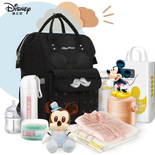 Disney Portable Large-capacity Mickey Mummy Bag Fashion Baby Mum Shoulders Mummy Backpack Multifunctional Mother and Baby Bag