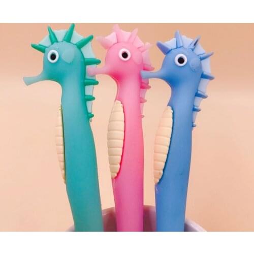 3pcs/set Cartoons Silica Gel Gel Pen Cute Hippocampus Animal Black Ink 0.5mm Neutral Pen Kawaii Korean Stationery Kids Gifts