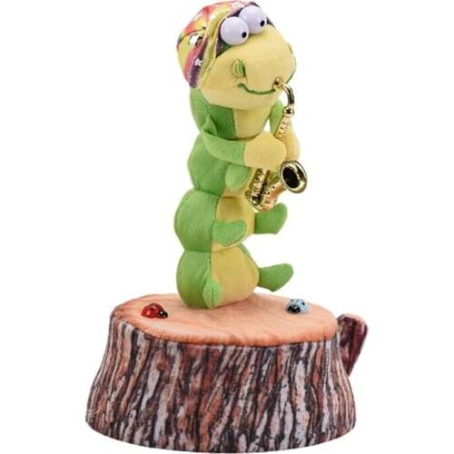 Saxophone Dancing Singing Carpenterworm Soft Stuffed Insect Plush Toys for Kids Party Birthday Gifts Funny Electric Toy