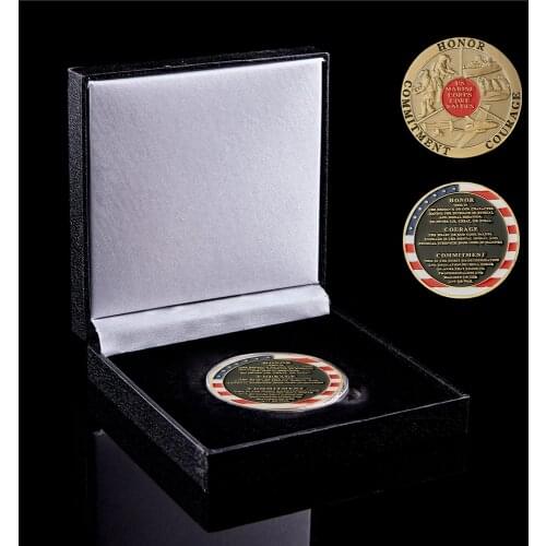USA Military Challenge Coin Core Value Honor Courage Commitment Bronze Token Army Commemorative Coin Gift W/ Luxury Box