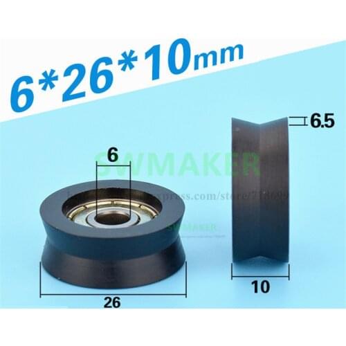 SWMAKER 10pcs 6*26*10mm V type, rubber bearing pulley, door / window / instrument roller, POM nylon plastic wrap, grooved pulley