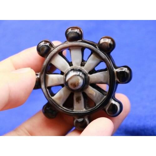 Tibetan Onyx Fortune Wheel Falun Heaven Eye Pendant Totem Treasure Carving $$$ R Talisman Treasure