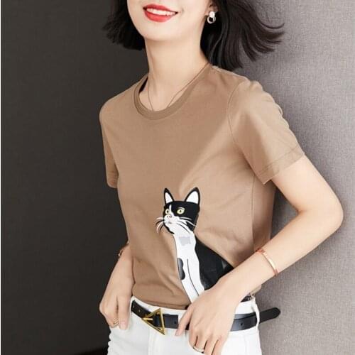 Women Casual Cartoon Tshirt Summer Solid O-Neck Tee Short Sleeve Chic T-Shirt Ladies Harajuku Tops Female