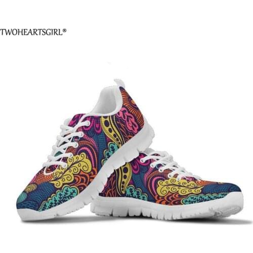 Twoheartsgirl Psychedelic Print Women Sneakers Lace-Up Breathable Female Footwear Fashion Women Mesh Shoes Sneakers Zapatos
