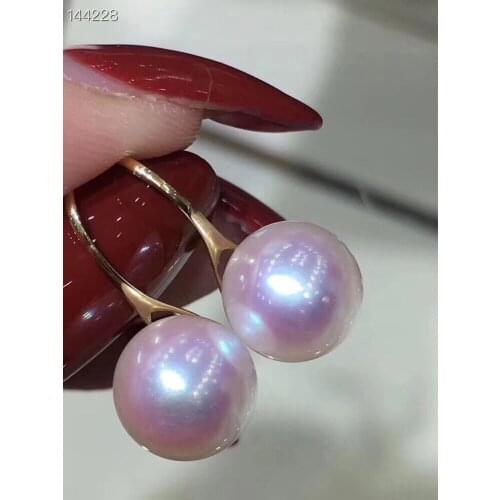 Fine Jewelry Pure 18 K White Gold Natural Fresh Water 7-8mm White Pearl Earrings for Women Fine Pearl Earrings