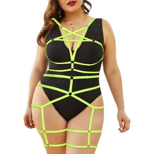 Pentagram Harness For Women Sexy Lingerie 2 PC Plus Size Underwear Exotic Accessories Festival Rave Wear Costume Garters Belt