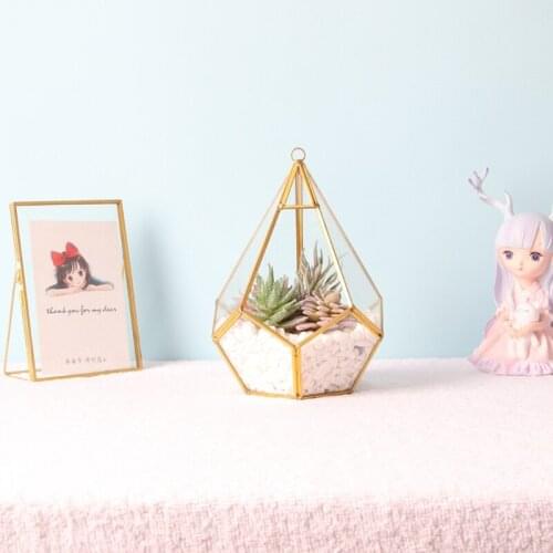Gold Wall Geometric Terrarium Indoor Opening Polyhedron Tabletop Window Sill Balcony Plant Holder Pot Container Decor