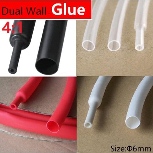 1M 6mm Diameter PE 4:1 Ratio Heat Shrinking Tube Adhesive Lined Dual Wall With Thick Glue Wire Wrap Waterproof Kit Cable Sleeve