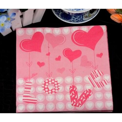 20 vintage table napkin paper cute pink tissue love heart printed decoupage hotel party festive decorative patterned food-grade
