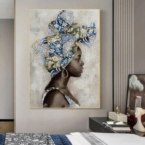 Abstract Figure African Woman Kerchief Oil Painting on Canvas Wall Art Poster Print Wall Pictures for Home Decor Mural Cuadros