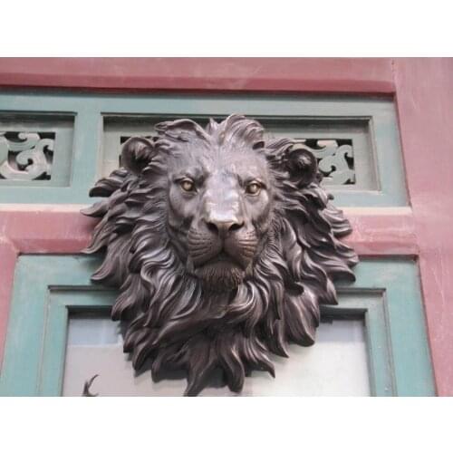 Big 17" Marked The huge Lion head flat bronze sculpture statue The art hanging wall wholesale factory Bronze Arts outlets
