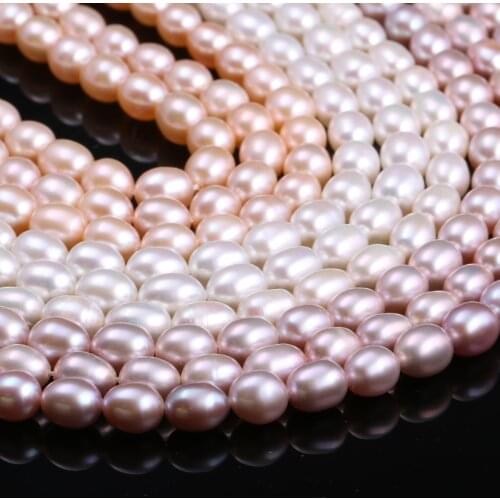 Natural Freshwater Cultured Pearls Beads Rice Shape 100% Natural Pearls for Jewelry Making DIY Strand 13 Inches Size 7-7.5mm