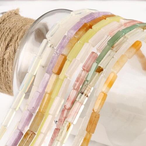 Natural Multicolor Square Tube Jades Beads for Jewelry Making DIY Bracelet Necklace 4*13mm Crystal Agates Opal Beads Wholesale