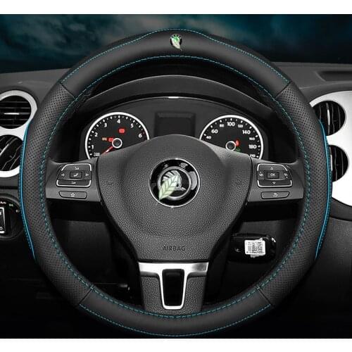 2021 Car Genuine Leather Steering Wheel Cover for Skoda Octavia Kodiaq Fabia Rapid Superb Yeti Scala Kamiq 2018 2019 2020