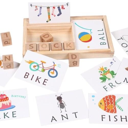 Kids Wood Words Spelling Board Games Montessori Educational Wooden Toys For Children Learn Word Teaching Aids Toy For Boy Girl