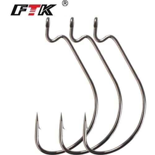 FTK 12-20pcs/lot Fishing Hooks Soft Worm Lures Fishhooks 5/0# - 4# High Carbon Steel Ringed Crank Fishhooks Fishing Tackle