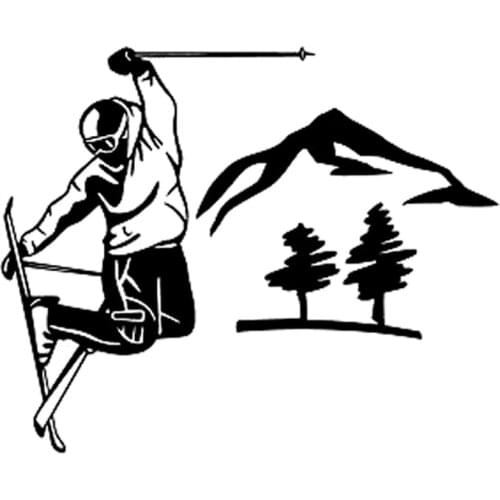 15.2CM*12.4CM Interesting Skiing Extreme Creative Sports Black/Silver Vinyl Car Sticker S9-0995
