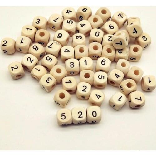 A-Z Letter 0-9 number beads 10mm 100PCs Square Wooden Alphabet Beads for bracelets Spacer Baby Smooth Teether Jewelry Pacifier