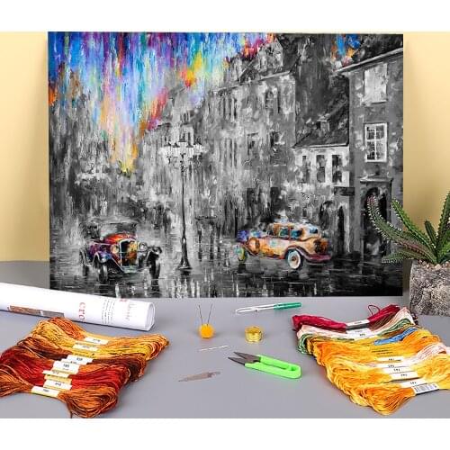 Oil Painting Style Long Day Printed Fabric 11CT Cross Stitch Embroidery Kit DMC Threads Sewing Hobby Handiwork Mulina