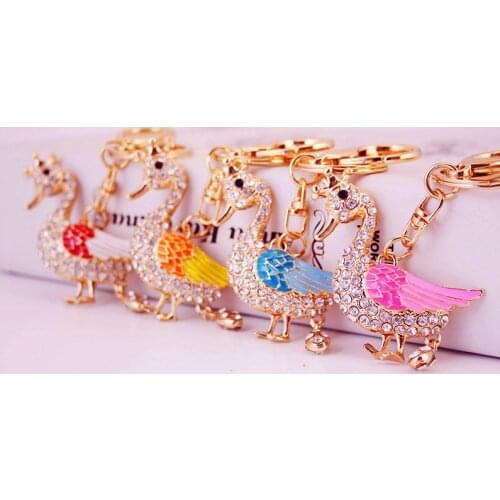 Colorful Goose Swan Keychain Duck Crown Lovely Cute Crystal Charm Purse Handbag Car Key Keyring Party Wedding Friend Gift