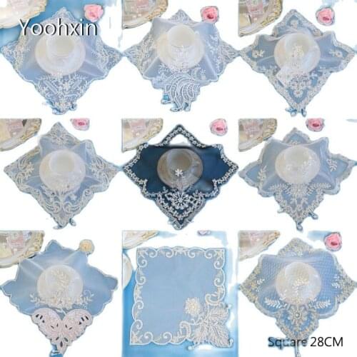 Europe lace beads embroidery table place mat cloth pad cup coaster placemat kitchen tea doily tableware Christmas wedding decor