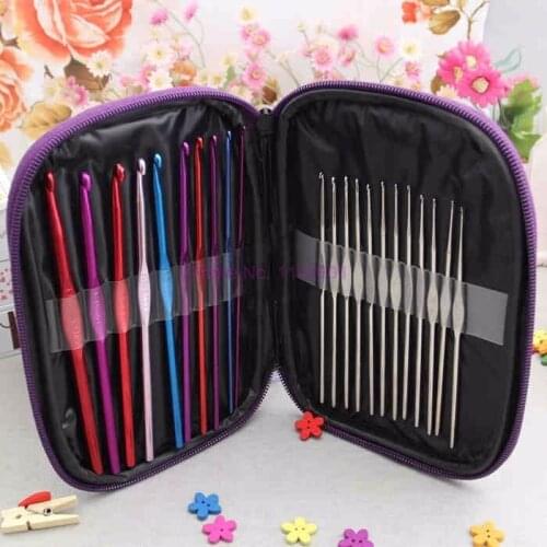 200set 22pcs/set Multi-colour Aluminum Crochet Hooks Needles Knit Weave Craft Yarn Knitting Kit Needles Handle Knit Set Weave