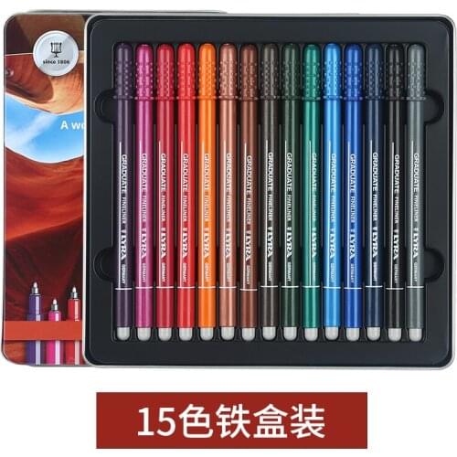 Lyra Graduate Fineliner Markers, Metal Box of 15 color, multicoloured,Wallet 6,12,24 Colours,0.5mm Stroke,Water based ink