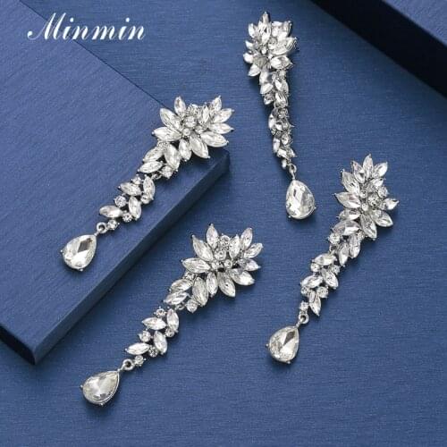 Minmin Elegant Flower Crystal Clip Earrings without Piercing Silver Color Clip On Wedding Earrings Women Fashion Jewelry Meh1566