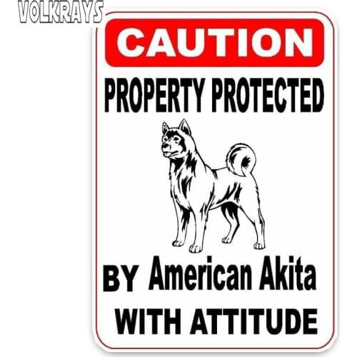 Volkrays Fashion Car Sticker Property Protected By American Akita Dog Puppy Pet Accessories Reflective Waterproof,15cm*10cm