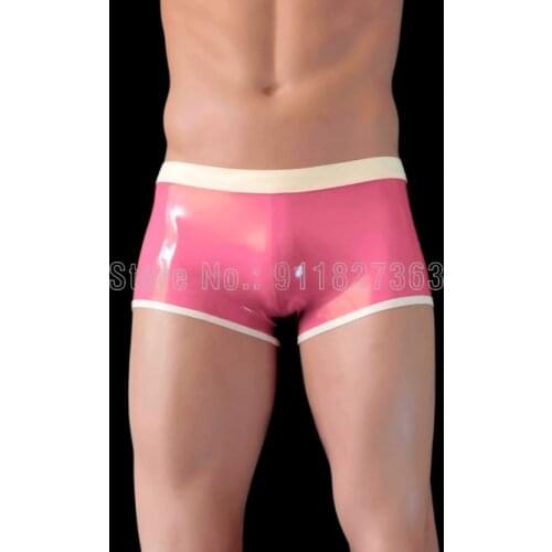 100% Nature Latex Pants Sexy Underwear Latex Rubber for Men Pink Latex Boxer With White Trims