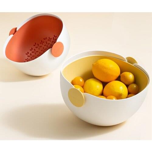 Set of 2 Plastic Kitchen Storage Basket for Fruit and Vegetable With Drainer Holes and Handle Cleaning Organizer Container