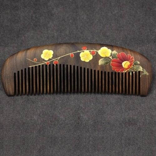 Natural anti-static wood combs massage wooden print flower Comb Hair Care health brush comb hairbrush comb gift for female adult