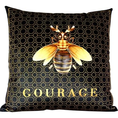 Luxury Pillow Cover Vintage Italy Gold Fringe Design Big Brand Bee Print Soft Velvet Cushion Cover For Home Decor