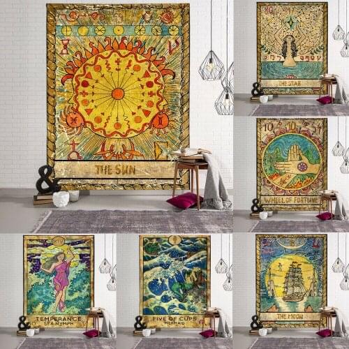 Hanging Wall Tapestry Modern Mysterious Tarot Print Tapestry Room Home Decorative Suspended Blanket 150 x 100cm