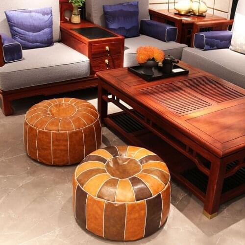 Nordic Style 55x30cm Moroccan PU Leather Pouf Craft Ottoman Footstool Round Large Artificial Leather Unstuffed Cushion