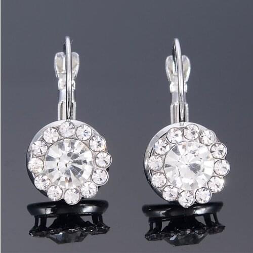 Miasol 4 Colors Luxury Female Crystal Hook Earrings CZ Crystal Round Earrings For Women Girls Wedding Party Jewelry Wholesale